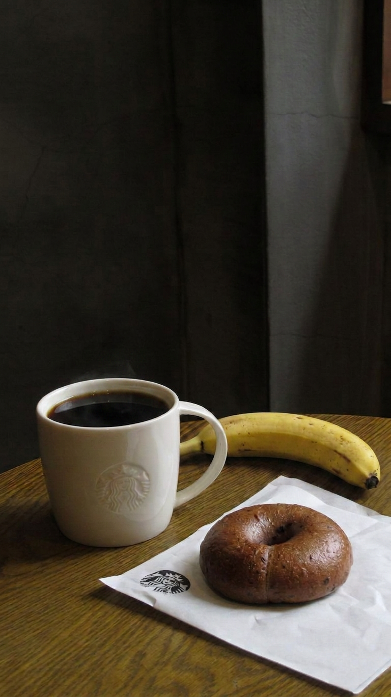cozy coffee break with bagel indoors